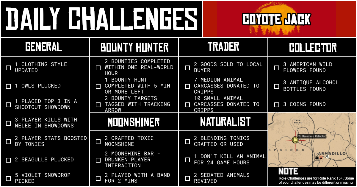 Red Dead Online Daily Challenges for Saturday 10 October
