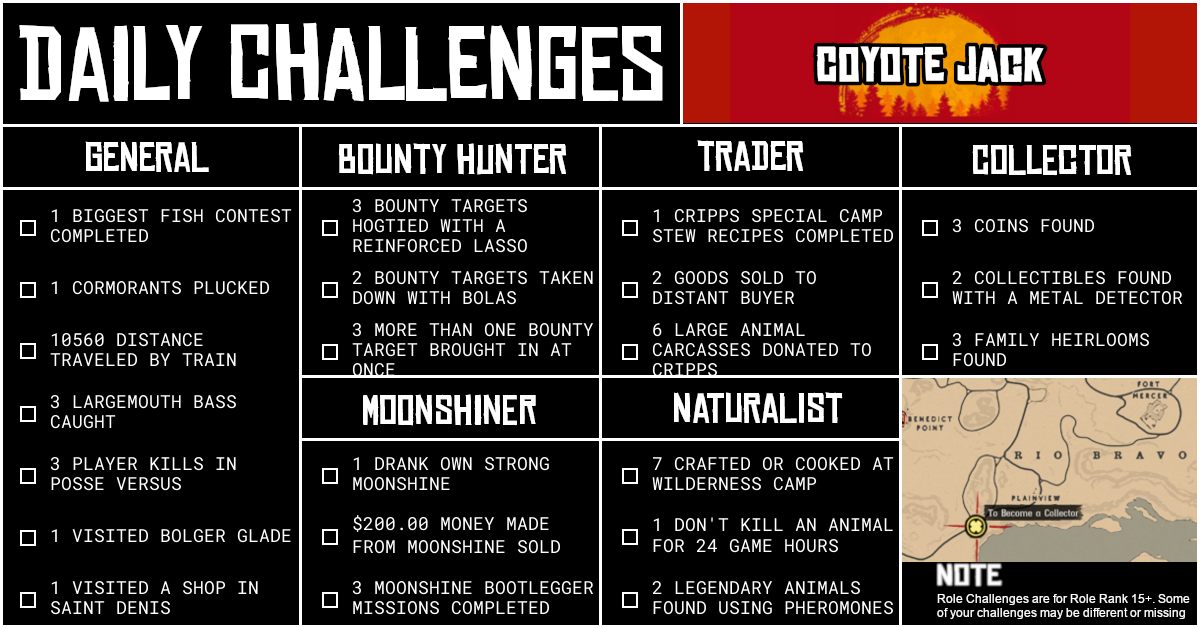Red Dead Online Daily Challenges for Sunday 11 October
