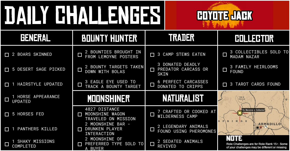 Red Dead Online Daily Challenges for Thursday 15 October