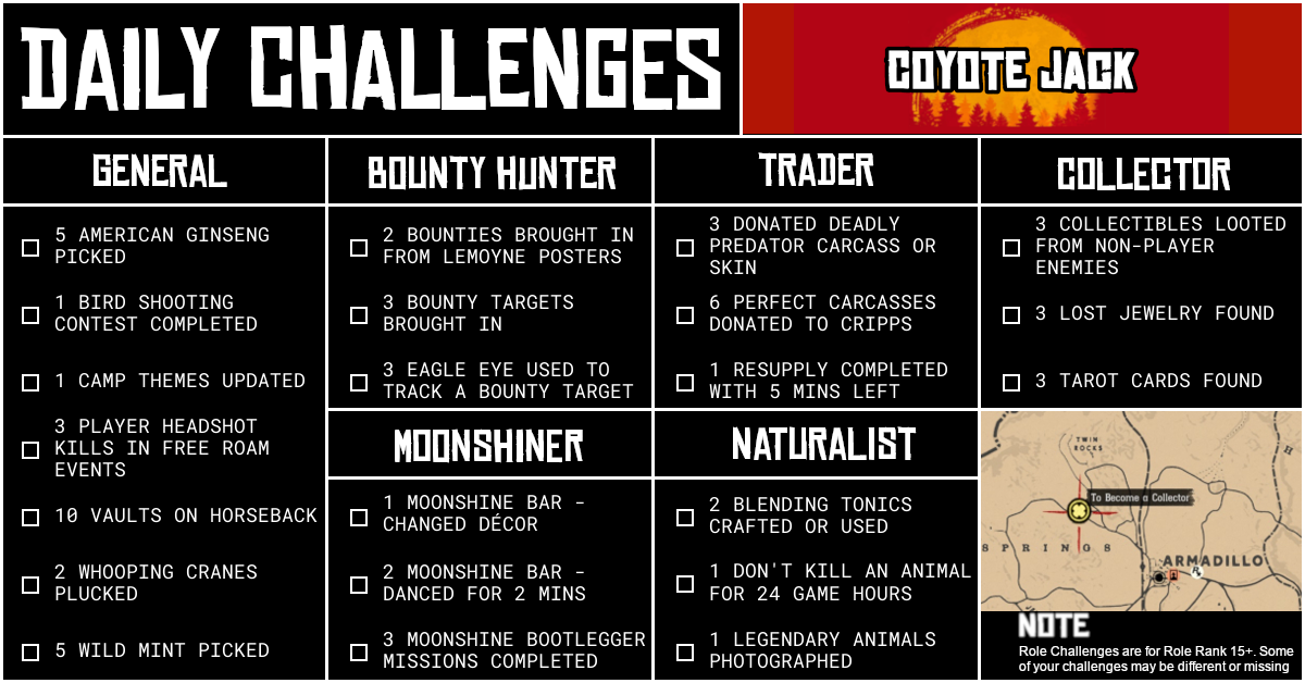 Red Dead Online Daily Challenges for Monday 26 October