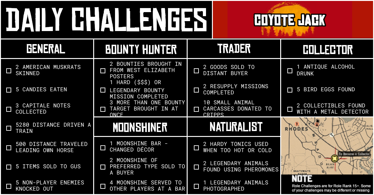 Red Dead Online Daily Challenges for Tuesday 27 October